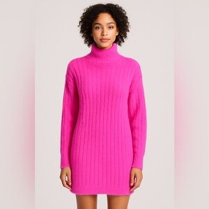 NWT Anthropologie Flat White Fuzzy Ribbed Sweater Dress Hot Pink Large